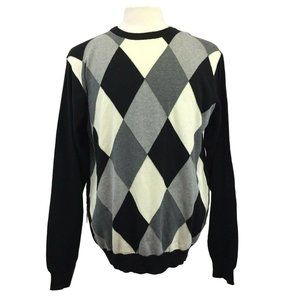 Golden Bear Crewneck L/S Sweater Mens M Black Gray White Pullover Diamonds
